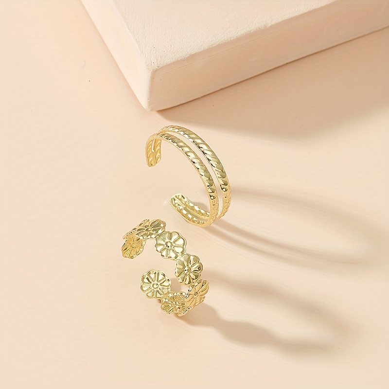 Summer Beach Flower Pattern Adjustable Toe Ring Set