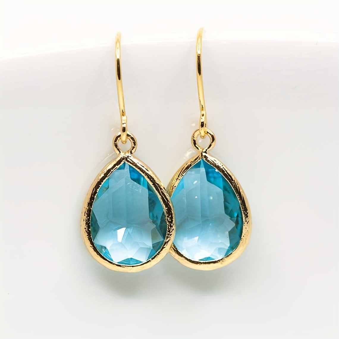 

Elegant Drop Earrings 14k Plated Inlaid Waterish Zirconia In Ocean Blue Engagement / Wedding Decor Dupes Luxury Jewelry