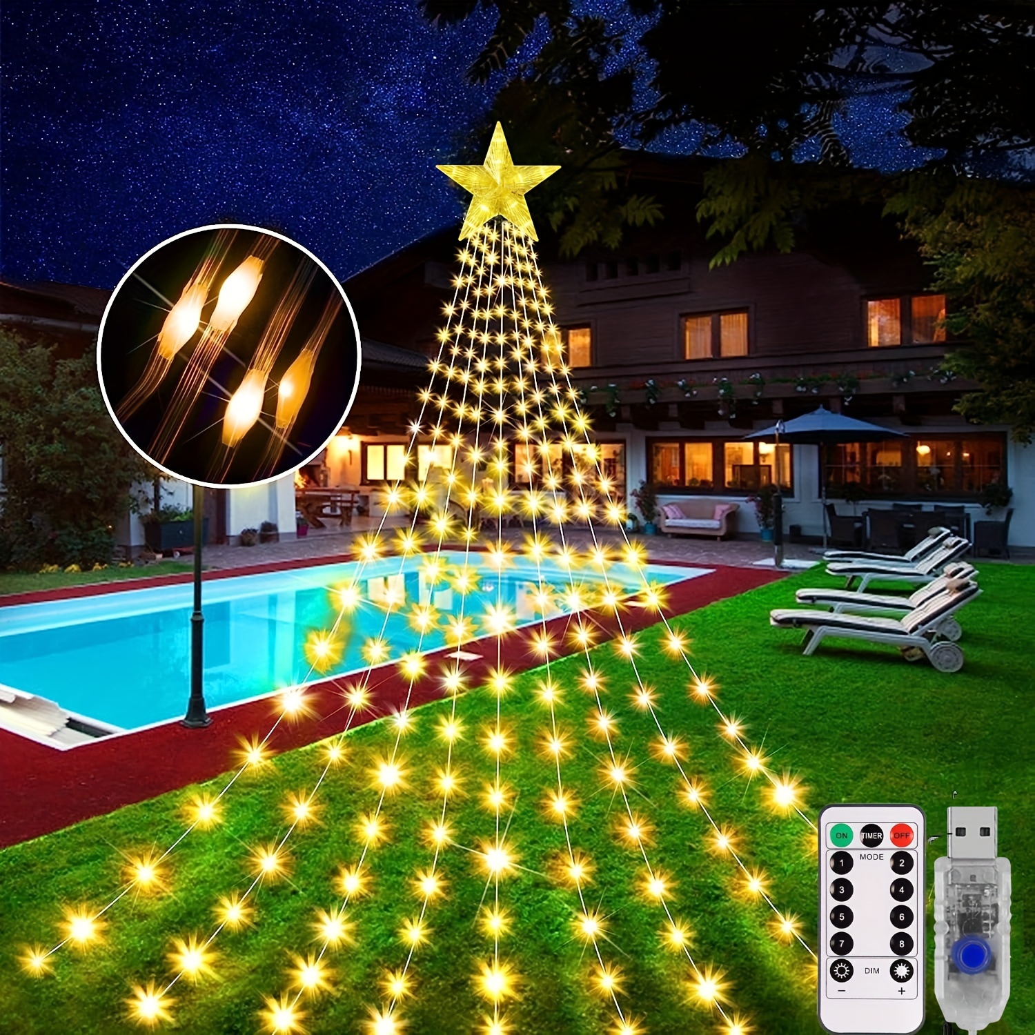 Usb powered Christmas Decoration Waterfall Light Remote - Temu