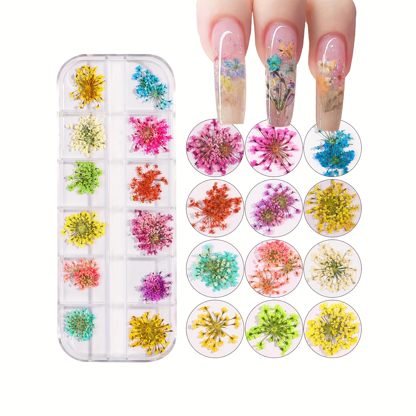 

1 Box 3d Dried Flower Nail Decoration Floral Sticker Mixed Dry Flower Diy Colorful Decals Uv Gel Polish Manicure Natural