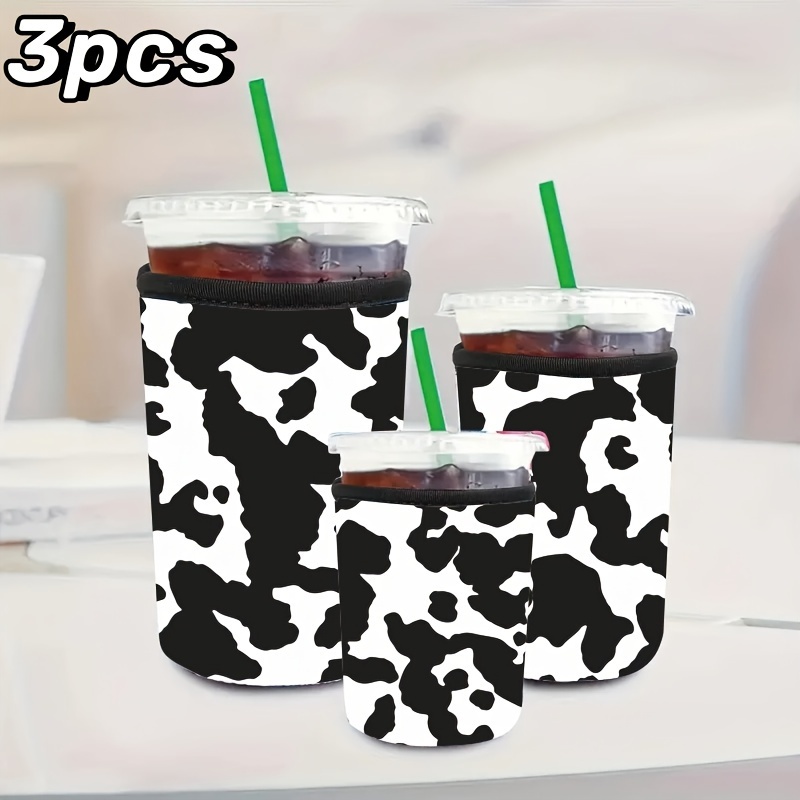 

3pcs Printed Coffee Cup Sleeves, Universal Cow Pattern Creative Cup Sleeves In 4 Seasons, 1pc In Large, Medium And Small Sizes