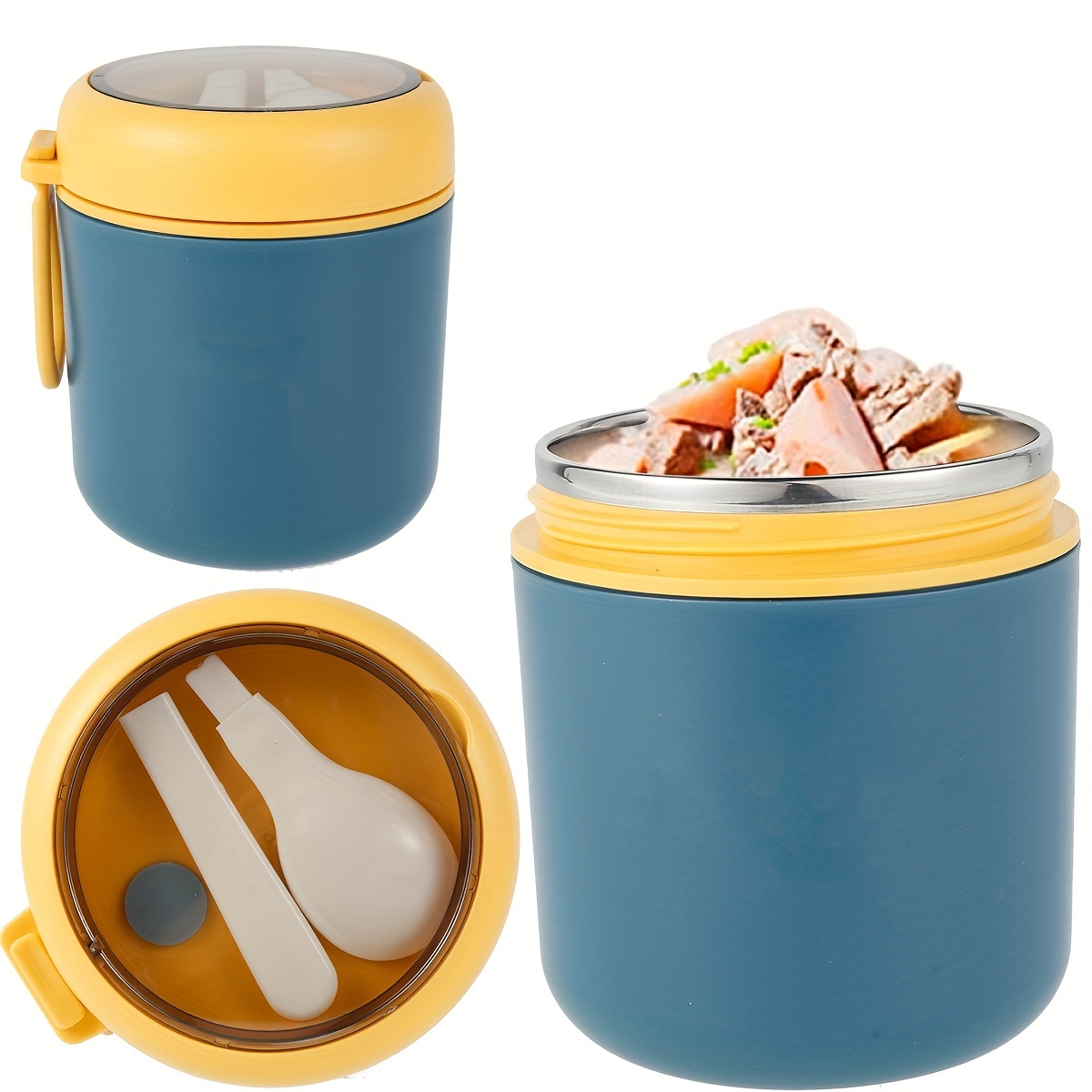 22oz Stainless Steel Insulated Food Container with Handles - Cold and Hot  Food Storage for Lunch, Travel (Blue)