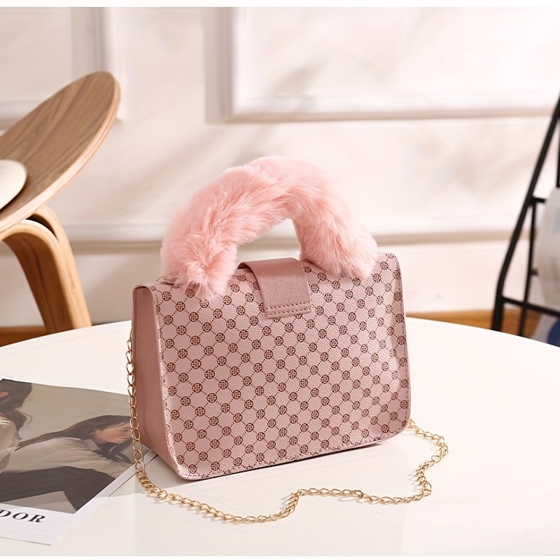 Pink Furry Lock & Key Chain Handle Bag - CHARLES & KEITH US