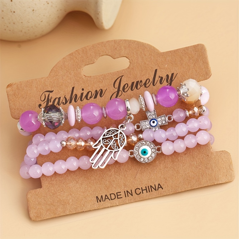 Bohemian Fatima Crystal Rhinestone Evil's Eye Cross Beads Bracelet Set For  Women Vacation Party Decor Gift - Temu United Arab Emirates
