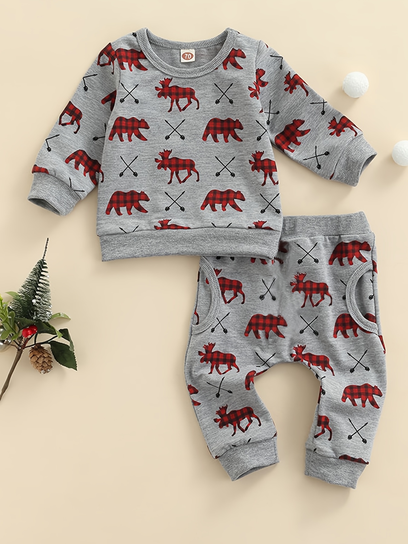 Baby Christmas Cute Outfit - Letter Print Long Sleeve Triangle Bodysuit &  Christmas Tree Deer Bear Print Trousers With Hat Set - Temu Germany