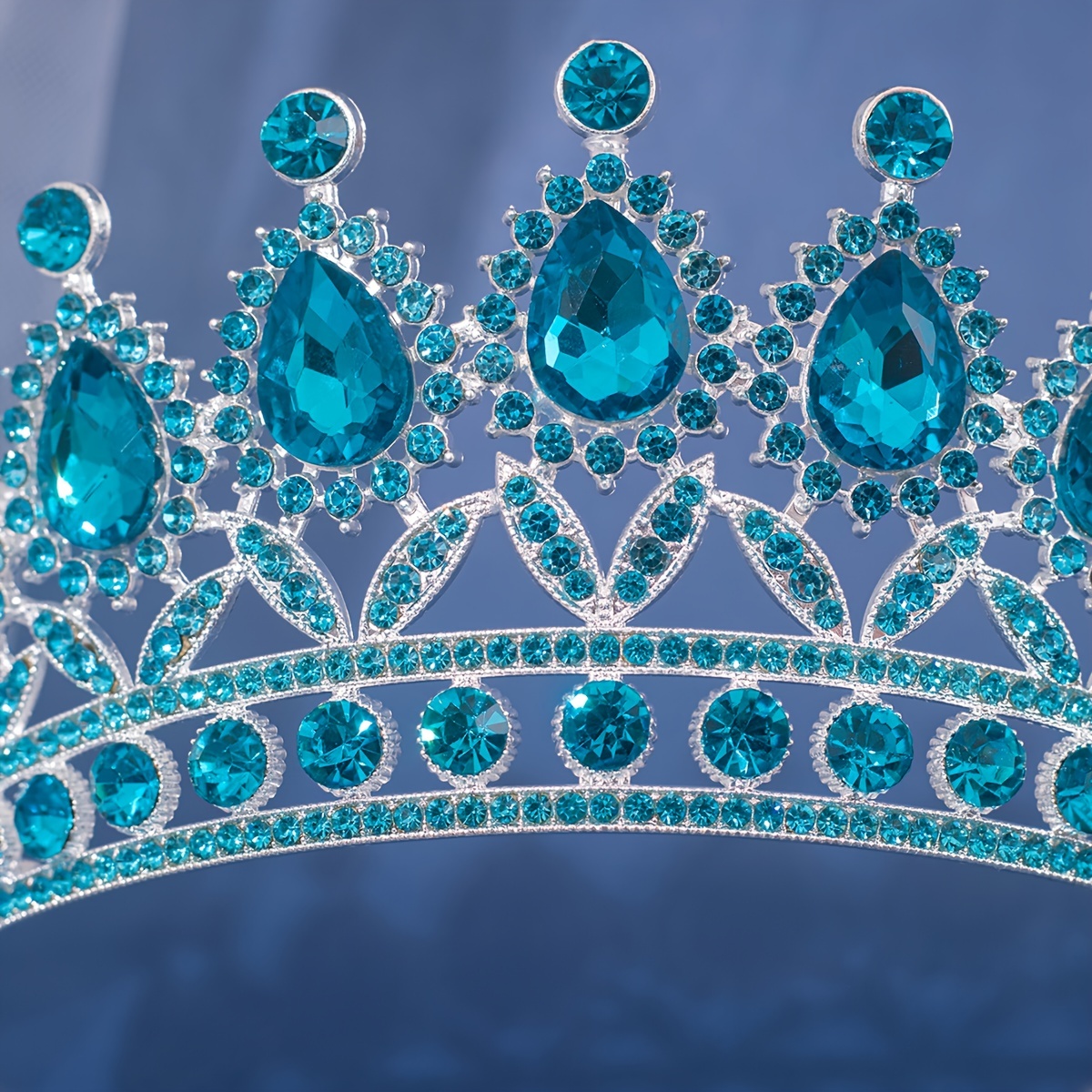 Corona da Principessa per Bambina Tiara Argento con Pietre Azzurre