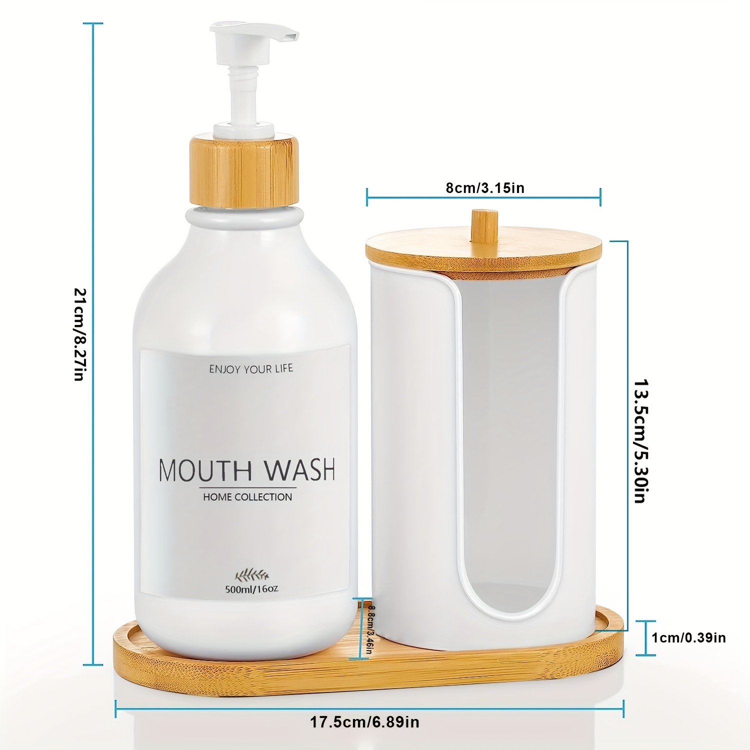 VITVITI Dispensador de enjuague bucal para baño, botella de vidrio con  soporte para hisopos de algodón, dispensador de enjuague bucal recargable