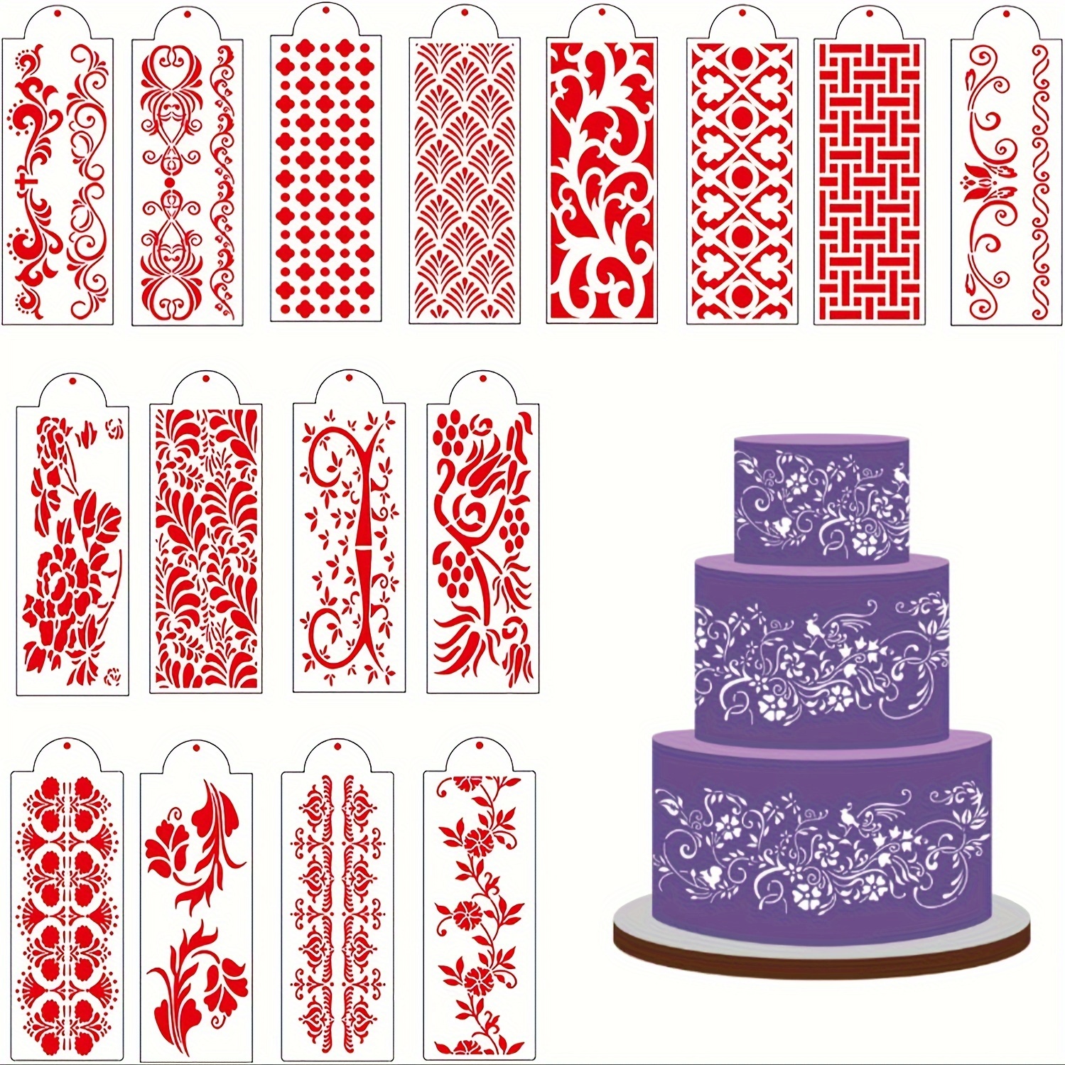 

16 Pcs Lace Border Cake Stencils Decorating Buttercream, Wedding Supplies Baking Tools Diy Floral Hollow Baking Mould Print Fondant Mould Eid Al-adha Mubarak