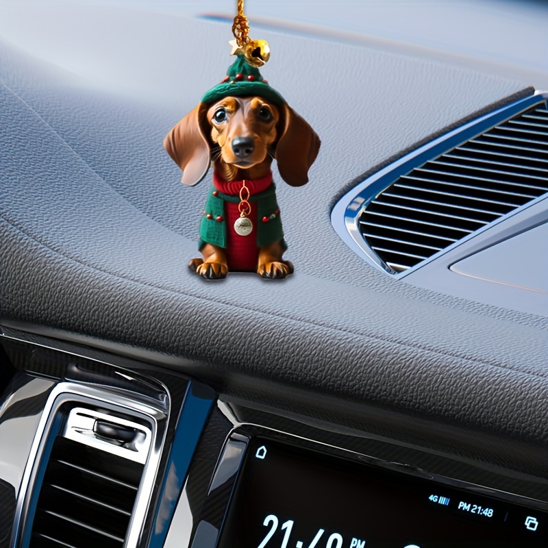 1 Stück Weihnachten Spaß Tragen Kleidung Dackel Hund Design Auto Anhänger,  2D Acryl Flache Auto Innendekoration Anhänger