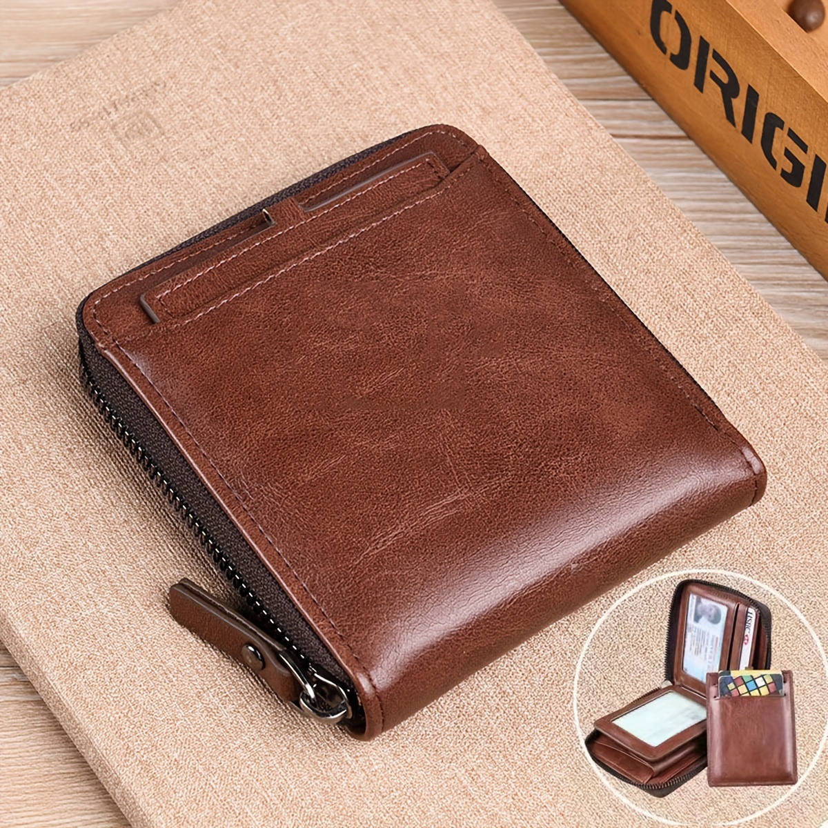 Men's Leather Wallet With Zipper Coin Pocket Business Male Purse