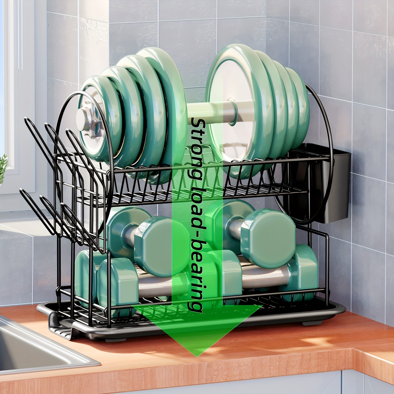 2 Tier Plastic Drying Rack Dish Drying Holder for Kitchen Counter