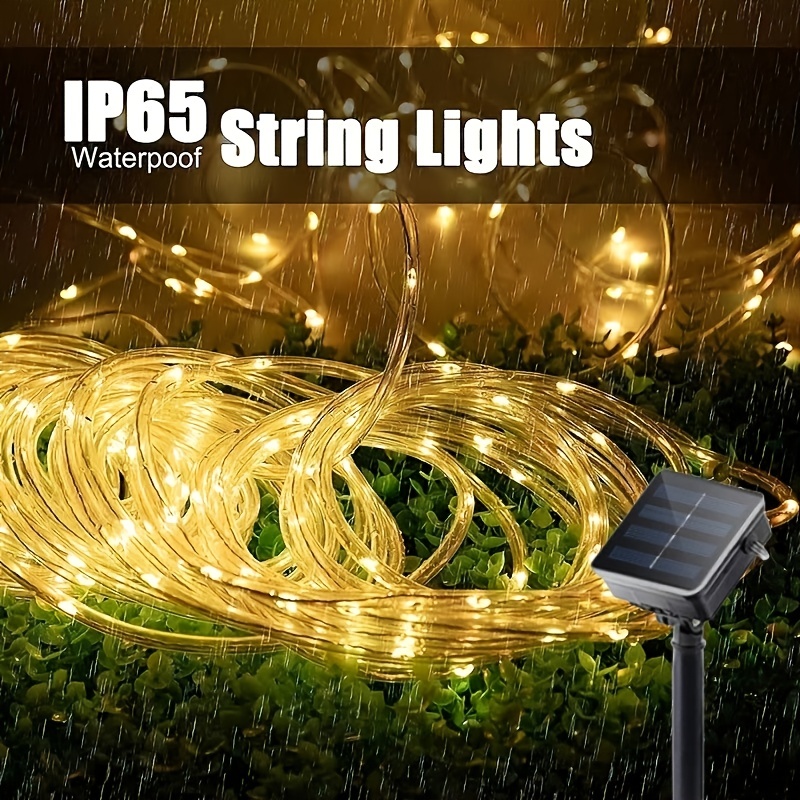 Tira de 180 luces LED solares de 19.8 pies, impermeables, 8 modos, tira de  luces autoadhesivas para cortar, para fiestas de Navidad al aire libre