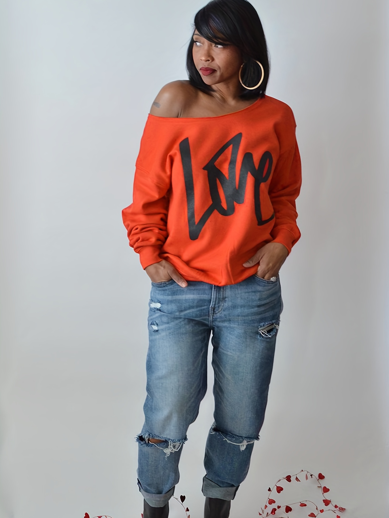 Buy Orange Printed Sweatshirt for Women, ONLY