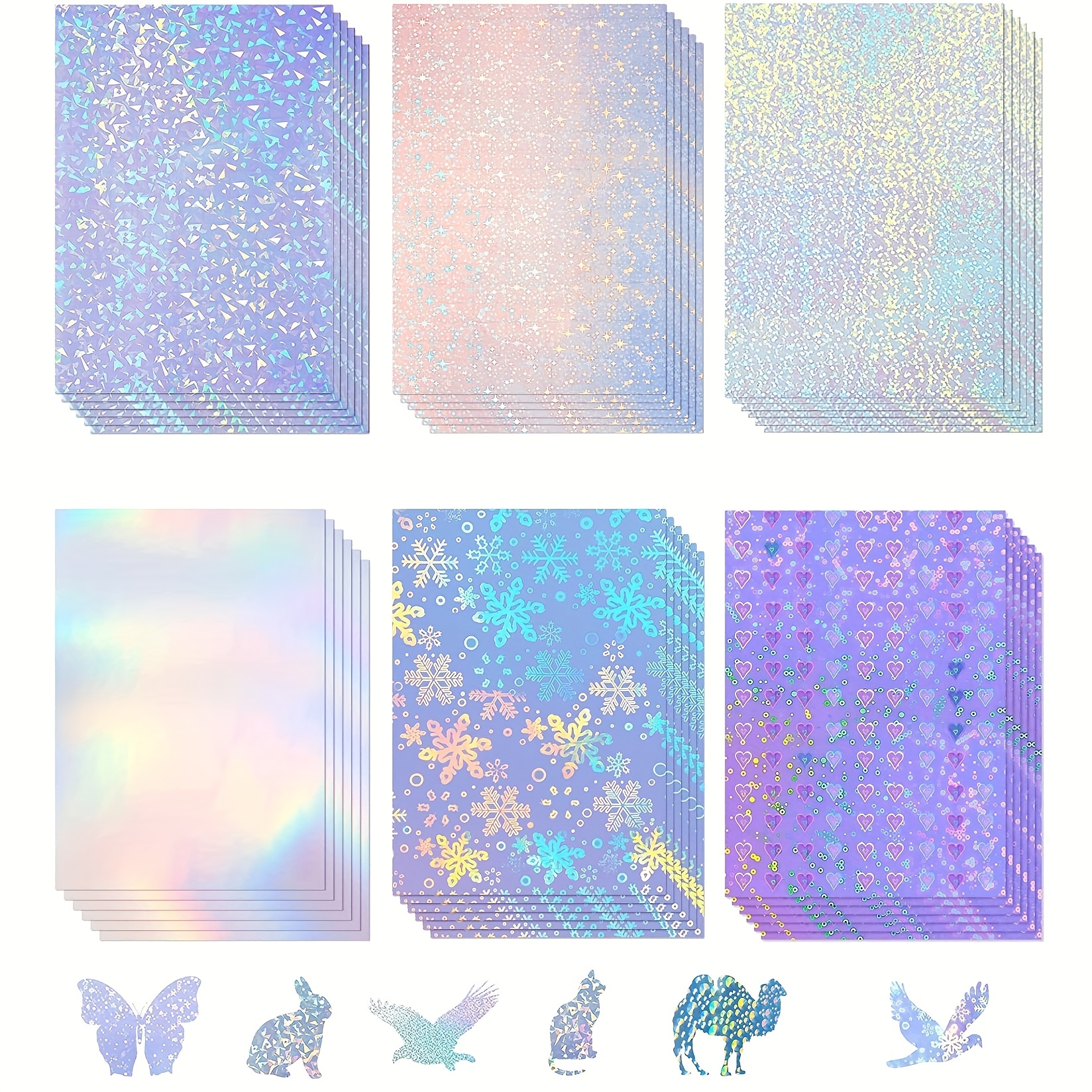 24 Sheets Holographic Laminate Sheets (Star-Pattern)+24 Sheets Holographic  Laminate Sheets(Heart-Patterns)+24 Sheets Holographic Laminate
