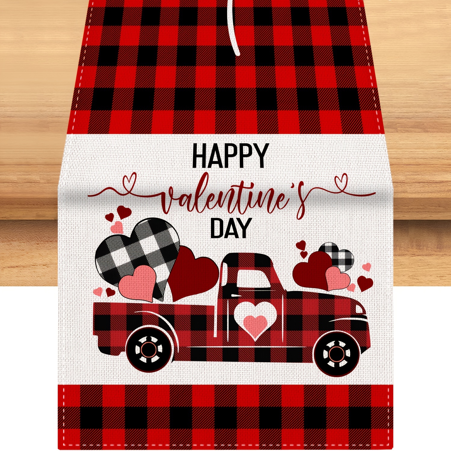 Valentine's Day Linen Table Runner Truck Red Black Plaid Temu United