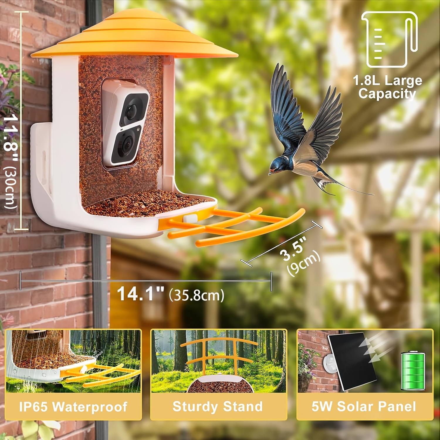 Mangeoire intelligente pour oiseaux avec caméra, IA gratuite pour  identifier plus de 11 000 espèces d'oiseaux, panneaux solaires, caméra de  détection