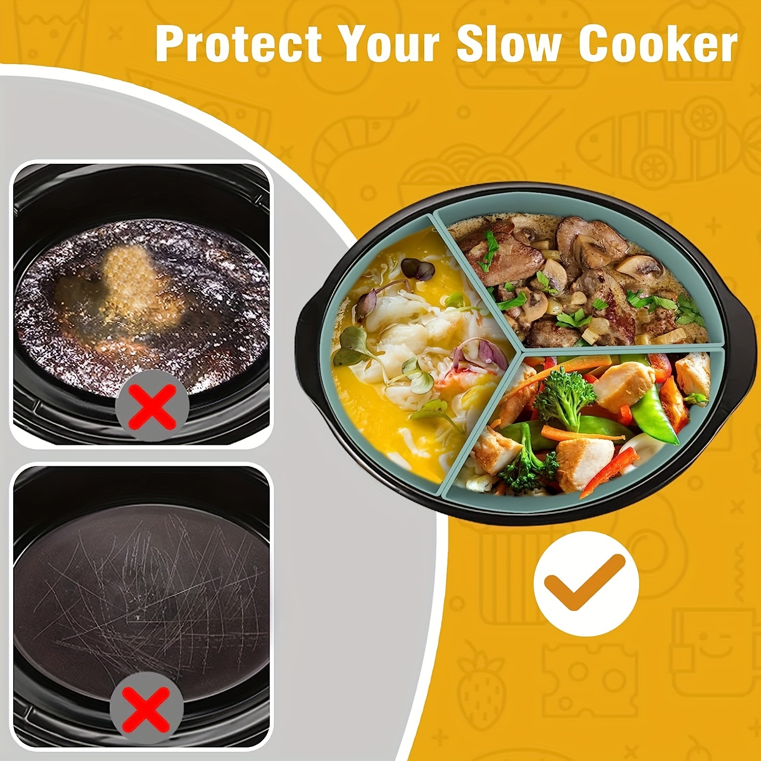 Slow Cooker Liners Compatible For Crockpot 6-7 Quart Oval Slow Cooker,  Silicone Divider Insert Reusable, Leak Proof, Bpa Free, Dishwasher Safe,  Non-stick - Temu
