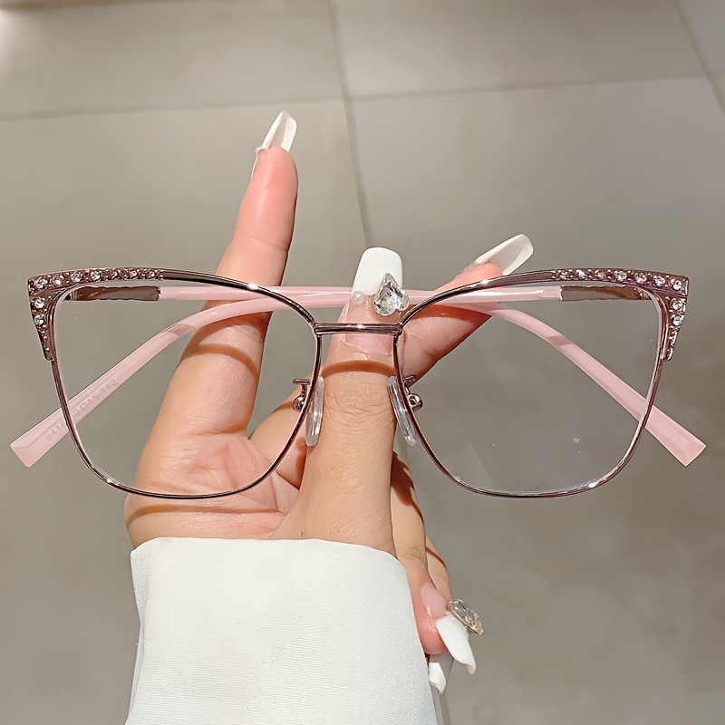 TEMU Gafas De Con De Metal, Lentes Transparentes, Brillantes Y Decorativas, A , Para Mujer