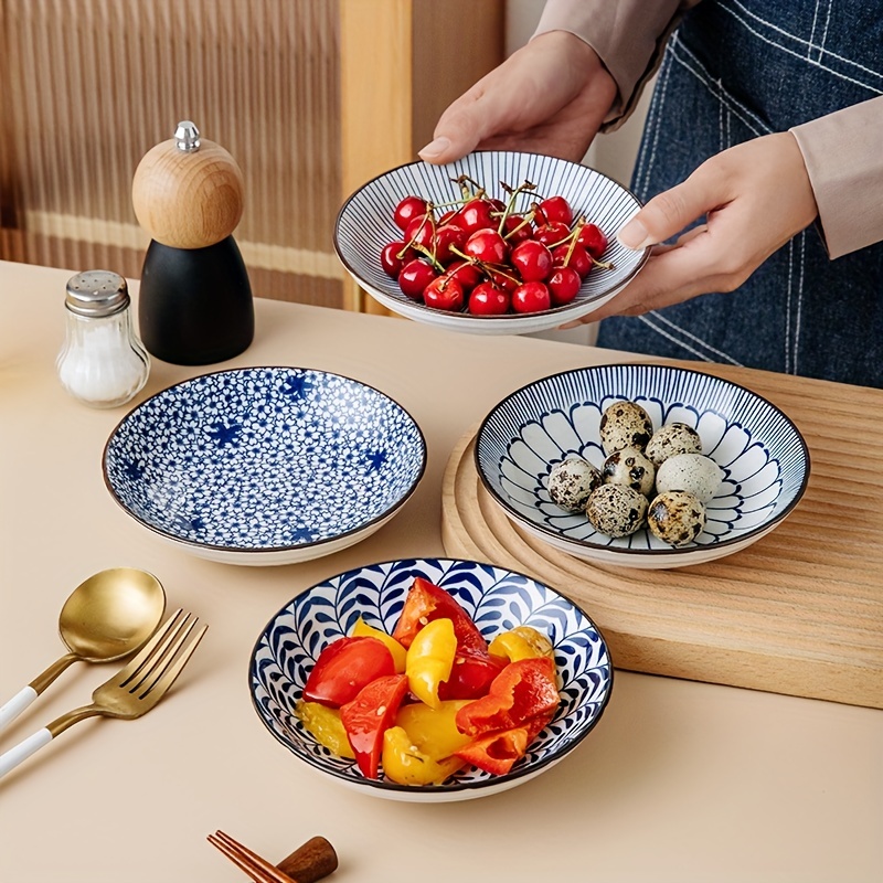 

4pcs, Japanese Blue And White Pottery Bone Plate Set - Perfect For Serving Dried Fruit, Vegetables, Desserts, And Salads - Stylish Kitchen Tableware