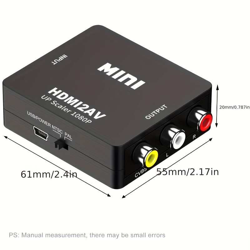 HDMI to RCA Converter, HDMI to RCA Adapter, HDMI to AV 3RCA CVBs Composite  Video Audio Converter Adapter for TV Stick/Roku/Apple