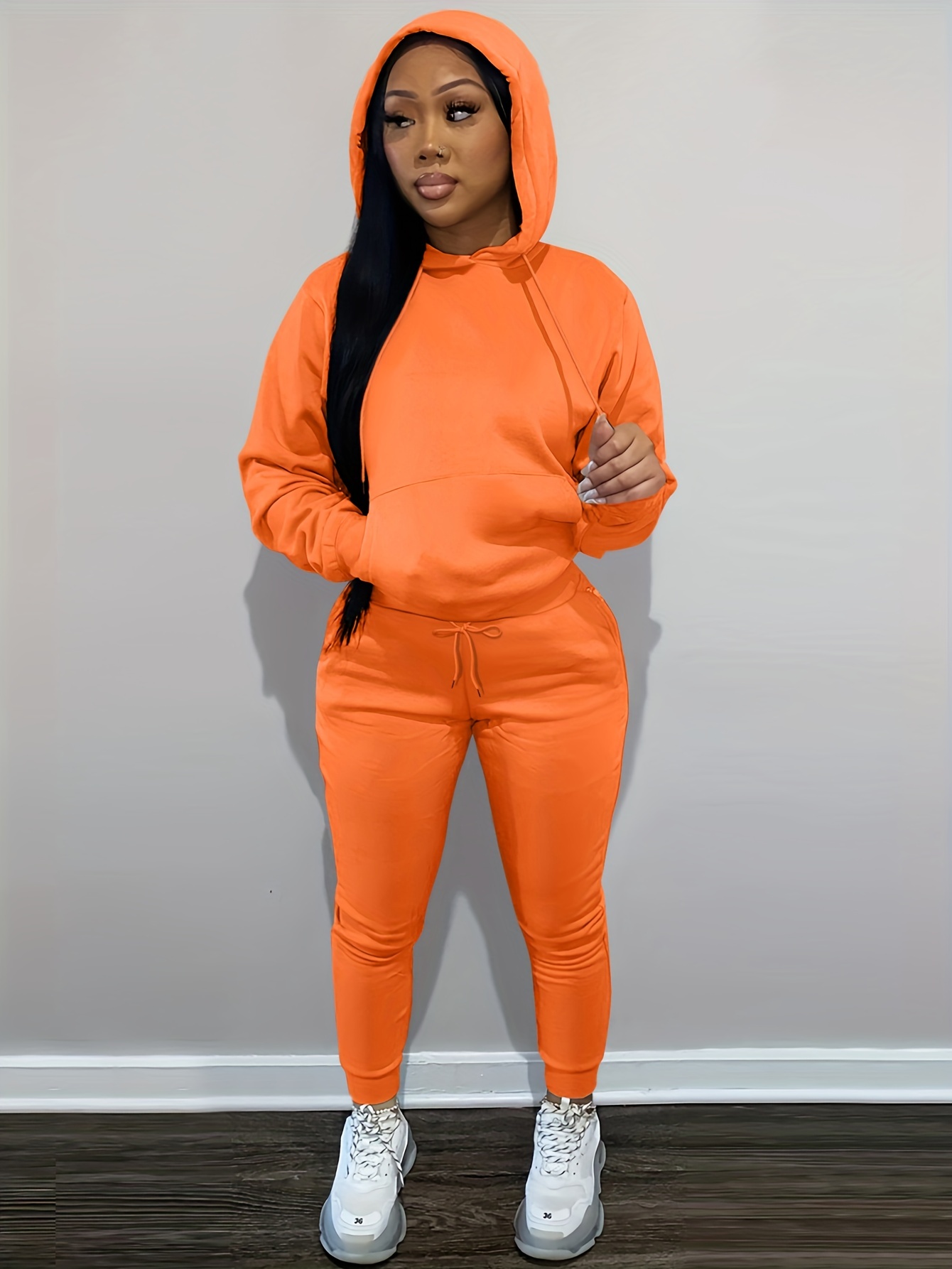 Dropship Casual Drawstring Pantsuits Two-piece Set; Pocket Hoodies Tops &  Loose Long Sweatpants Set; Women's Clothing to Sell Online at a Lower Price