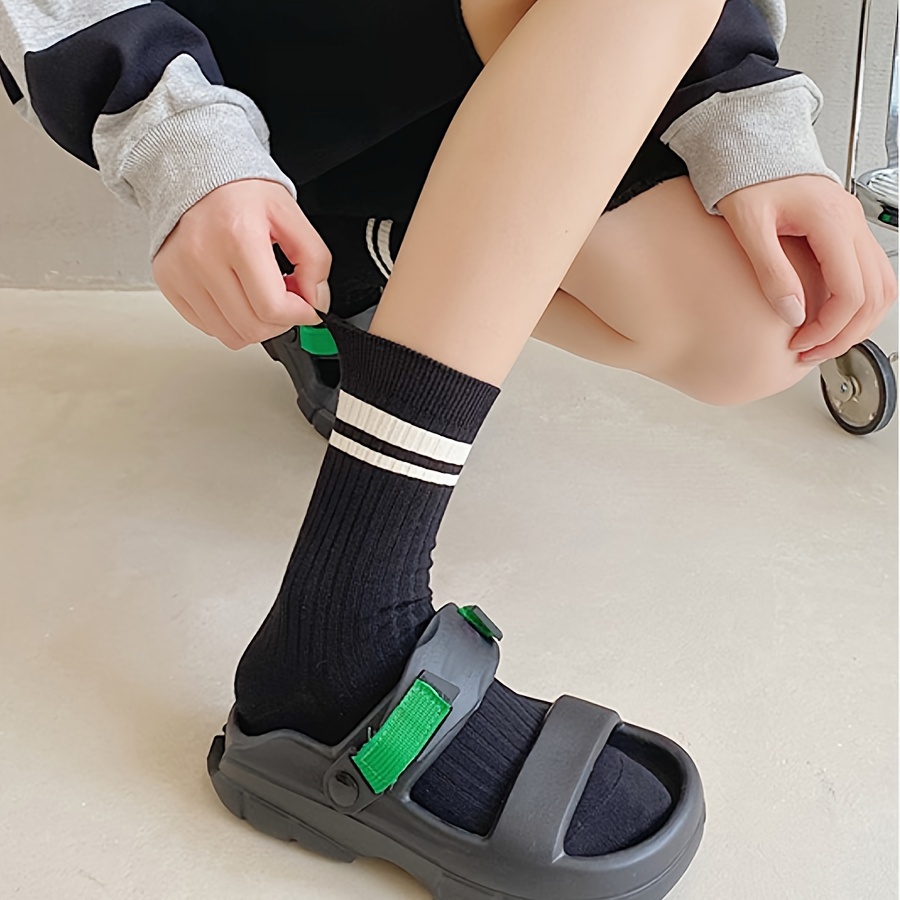 5 Pairs Black & White Unisex Socks, Trendy & Comfy Mid Tube Socks, Women's Stockings & Hosiery
