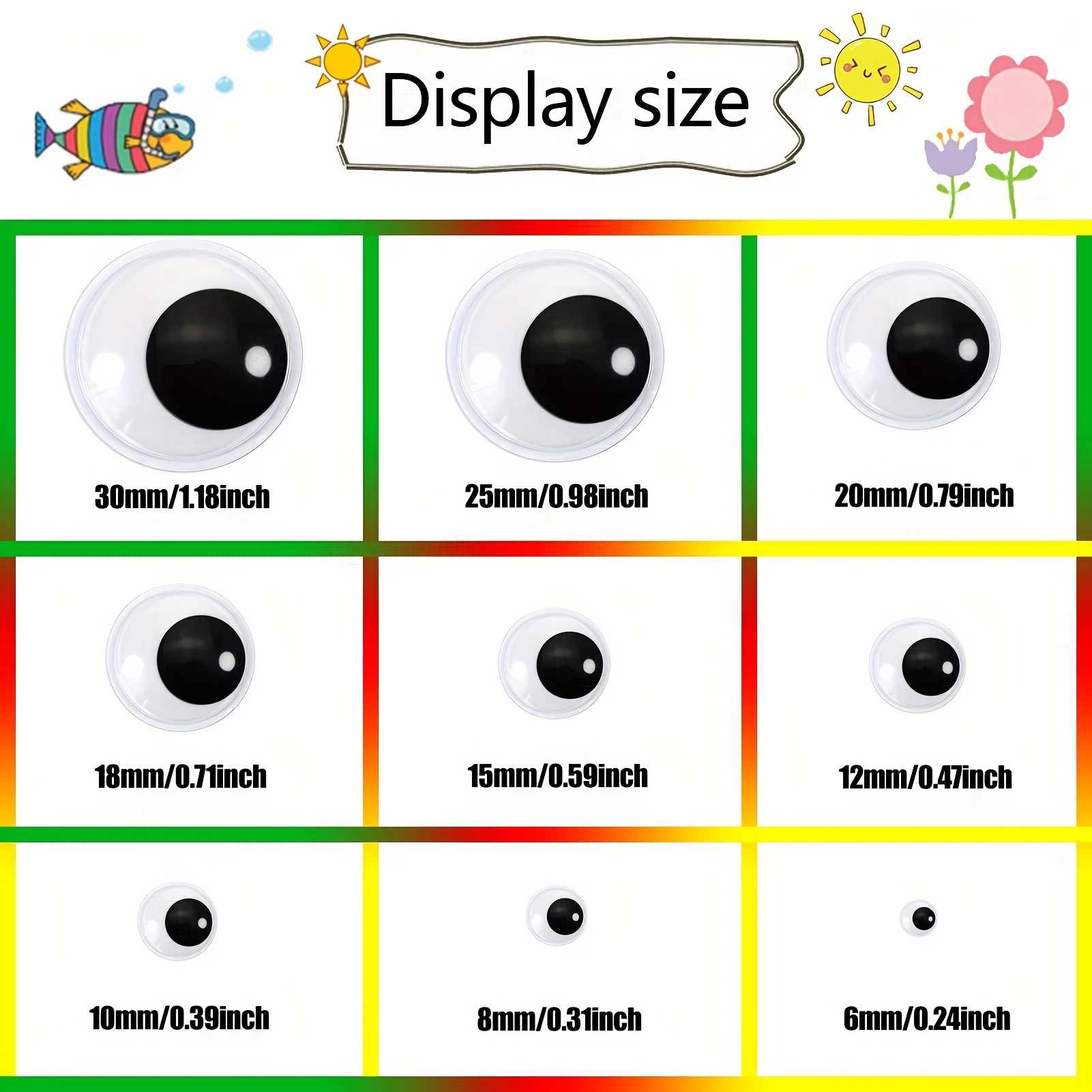 Wiggle Googly Eyes 800 Pieces Different Sizes Self-adhesive Plastic Eyes  With