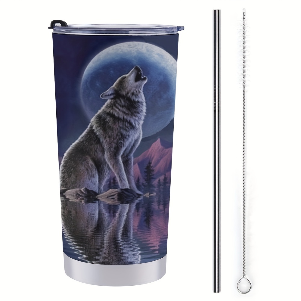 20oz Wolf Gifts for Men, Women, Wolf Gifts for Wolf Lovers, Valentines Day  Gifts for Him, Her, Coffee Thermos for Men, Women, White Rose Wolf Tumbler  Cup, Insulated Travel Coffee Mug with