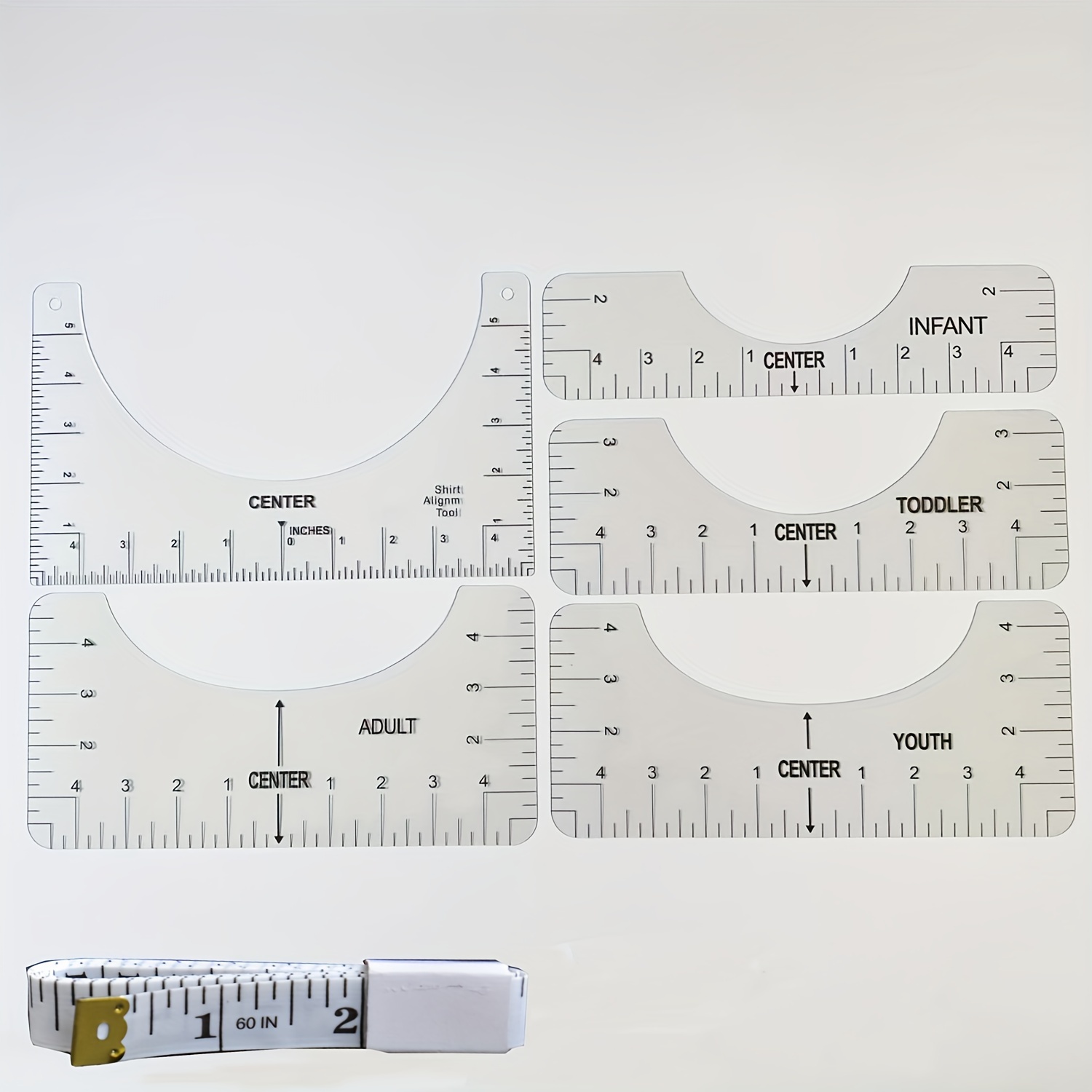 T Shirt Alignment Tool , Acrylic T-Shirt Ruler Guide to Center Designs for  Vinyl and HTV Alignment Tool (Style B- 4PCS)