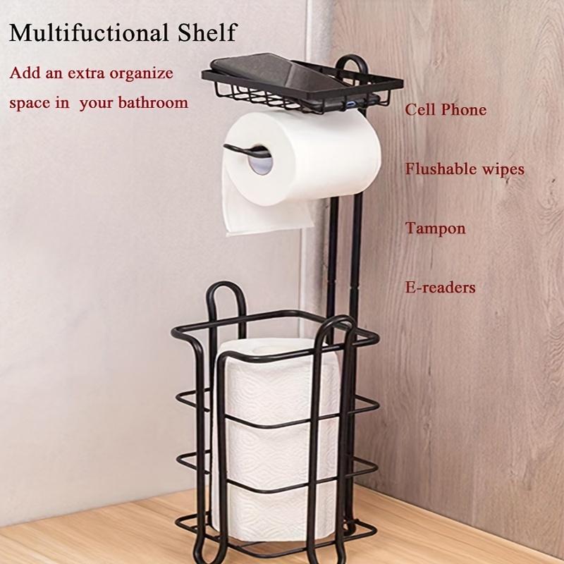 Toilet Paper Holder, Tissue Paper Roll Dispenser With Storage Shelf For  Toilet, Free Standing Toilet Paper Rack With Extra Shelf, Home Organization  And Storage Supplies, Bathroom Accessories - Temu