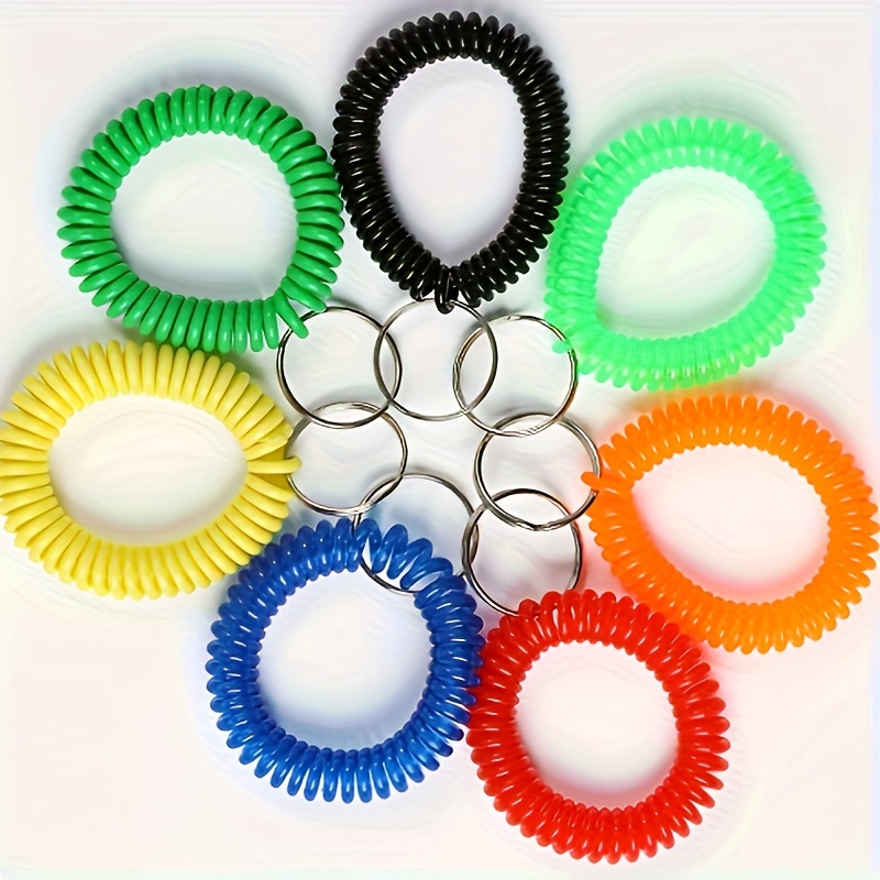 

10pcs Assorted Varieties Solid Color Spring-loaded Plastic Bracelet Bathroom Locker Phone Line Key Chain, Tag Bracelet Scrunchie Anti-loss Key Chain