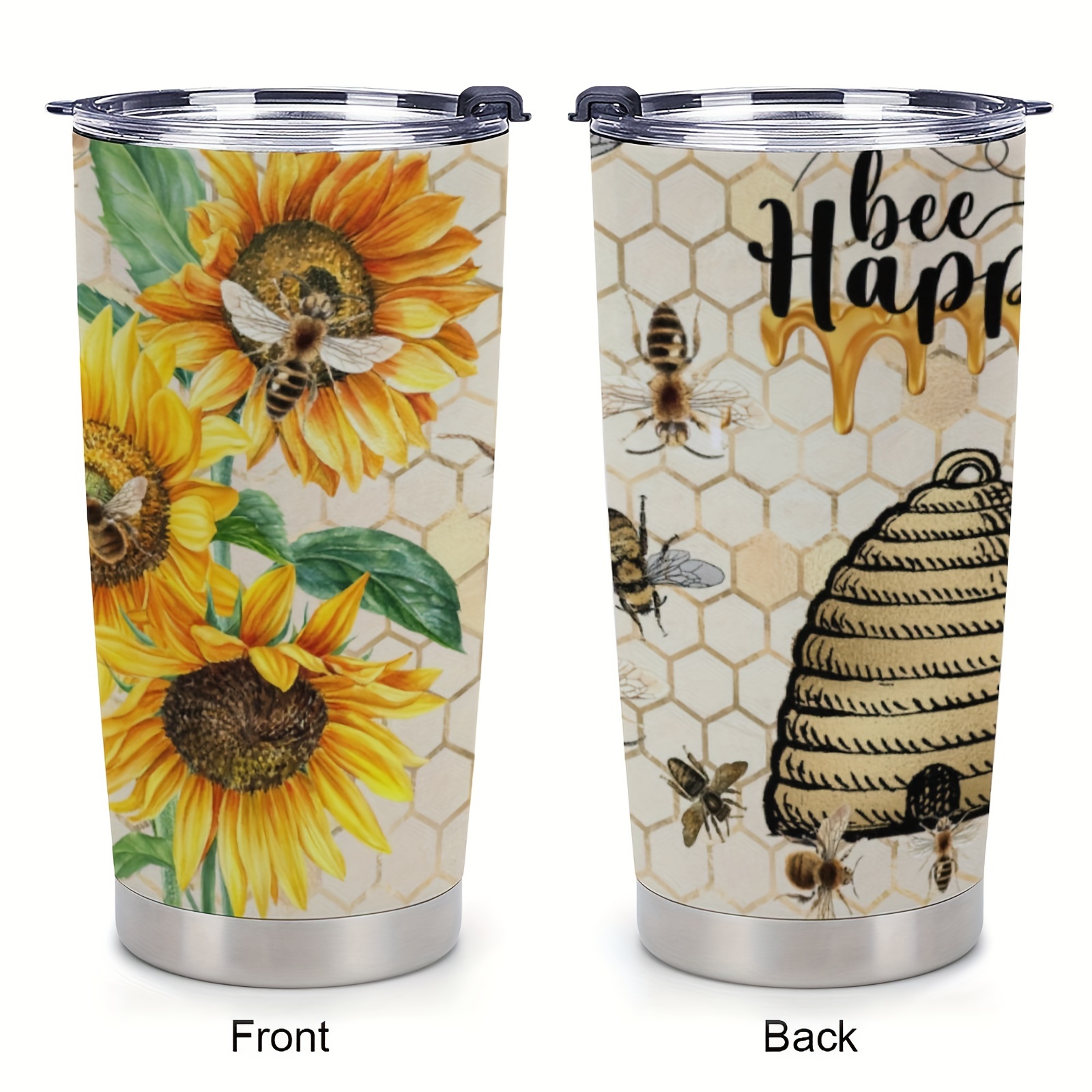 

1pc 20oz Happy Bee, Stainless Steel Insulation Cup, Car Insulation Cup Tumbler Cup With Lid Travel Coffee Mugs Insulated Cup Gifts For Friends