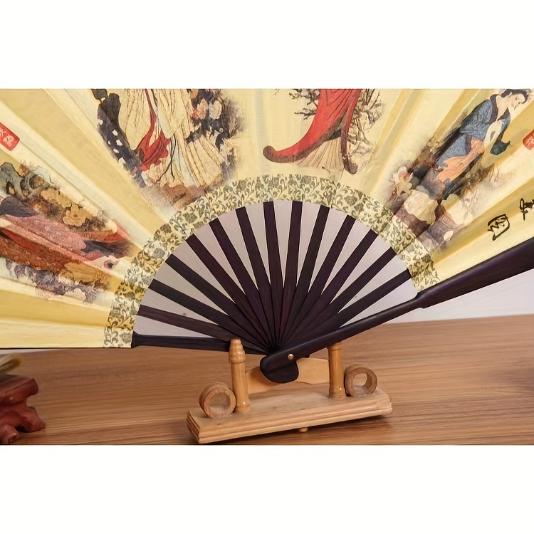 Elegant 10-Inch Bamboo Folding Fan with Dual-Sided Silk Design - Traditional Chinese Style, Perfect for Women's Fashion Accessory, Large Size, Silk Fabric details 11