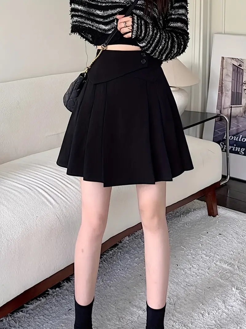 High Waist Tucked Skirt Solid Color Flare Mini Skirt Women's