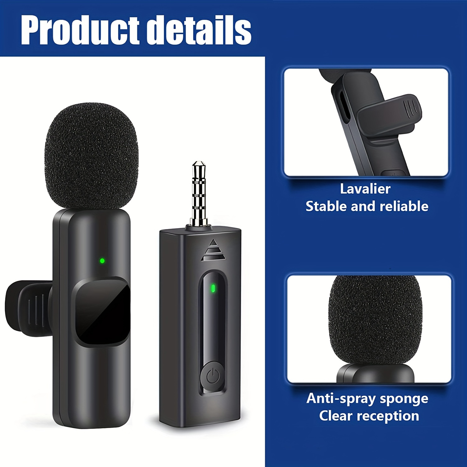 3.5 Jack 2-en-1 Microphone Lavalier Lapel Sans Fil Professionnel