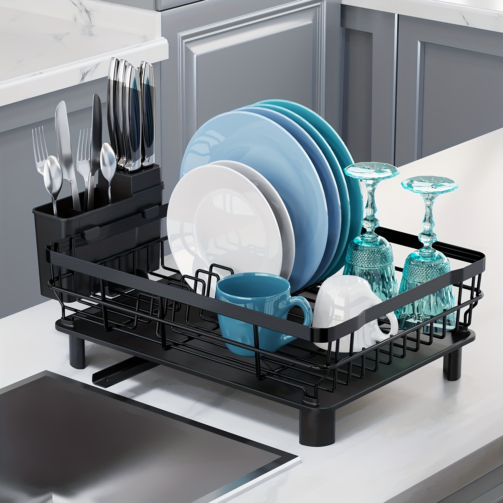 2 Tier Dish Drying Rack With Utensil Holder - Large Countertop Dish Drainer  And Drainboard Set For Efficient Dishwashing And Organization - Temu  Australia