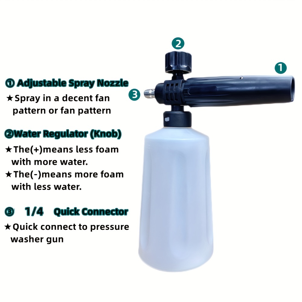 Snow Foam Cannon with 1/4 Inch Quick Connect 1000ml Bottle Use to