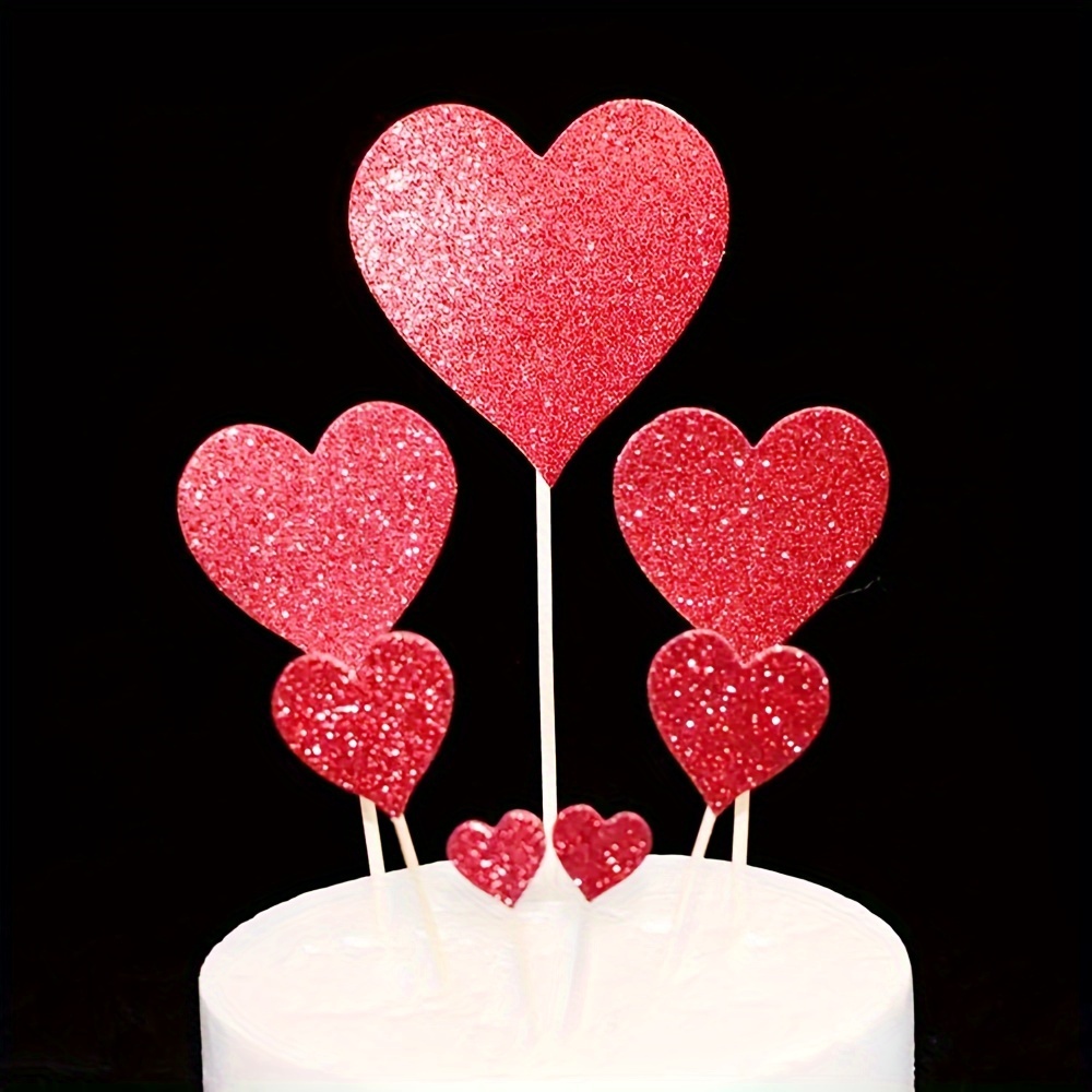 7pcs Red Gold Heart Cake Toppers Wedding Birthday Party Decor -   - Up to 50% Discount - Free Delivery