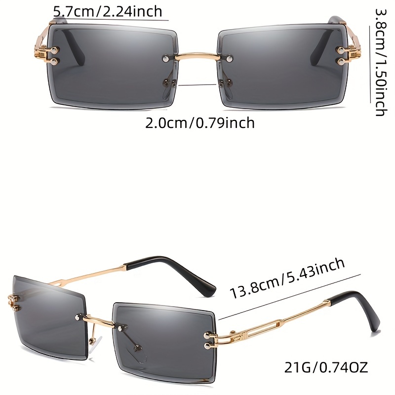 Rectangle Rimless Sunglasses Gradient Anti Glare UV400