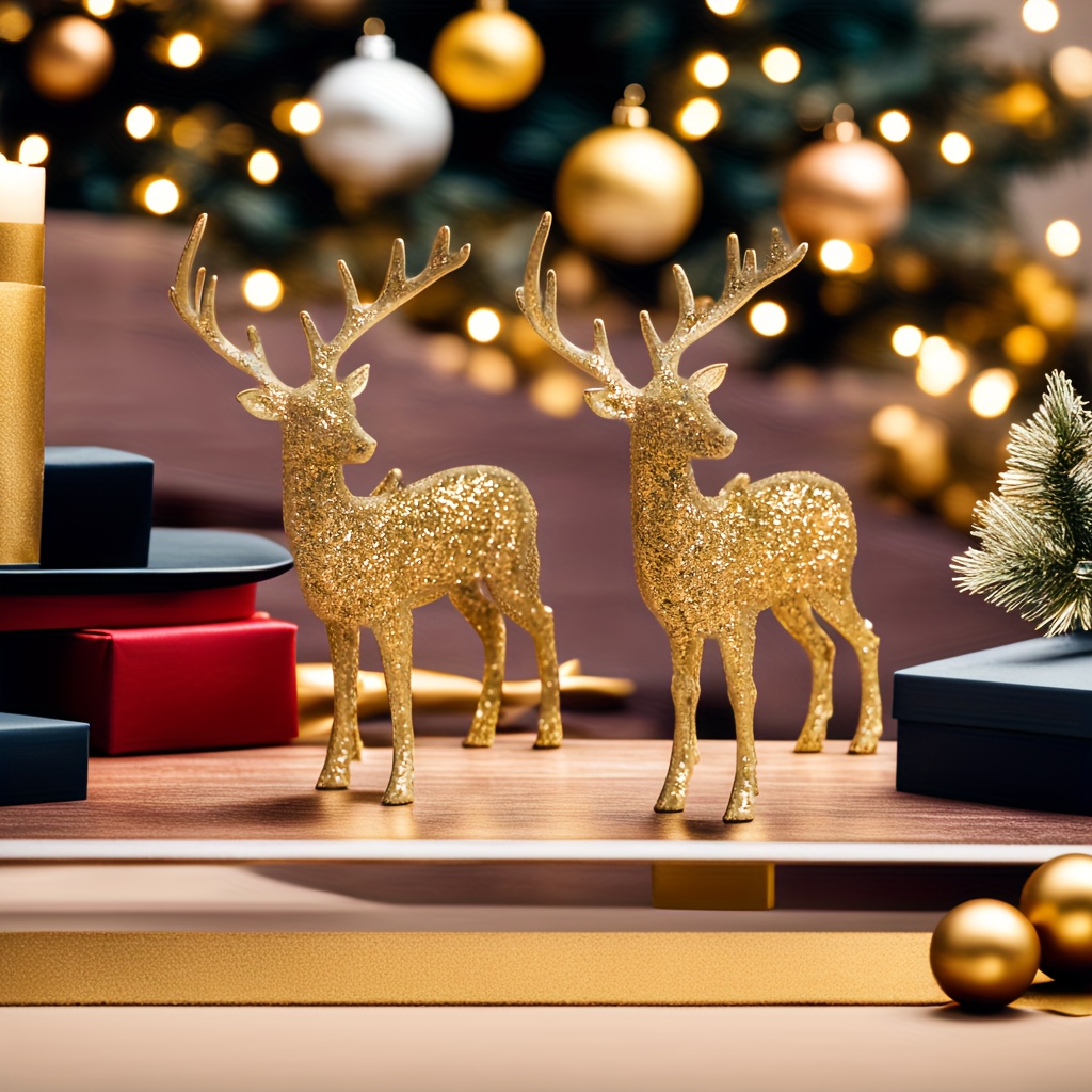 Golden Christmas Reindeer Figurine Christmas Deer Status - Temu