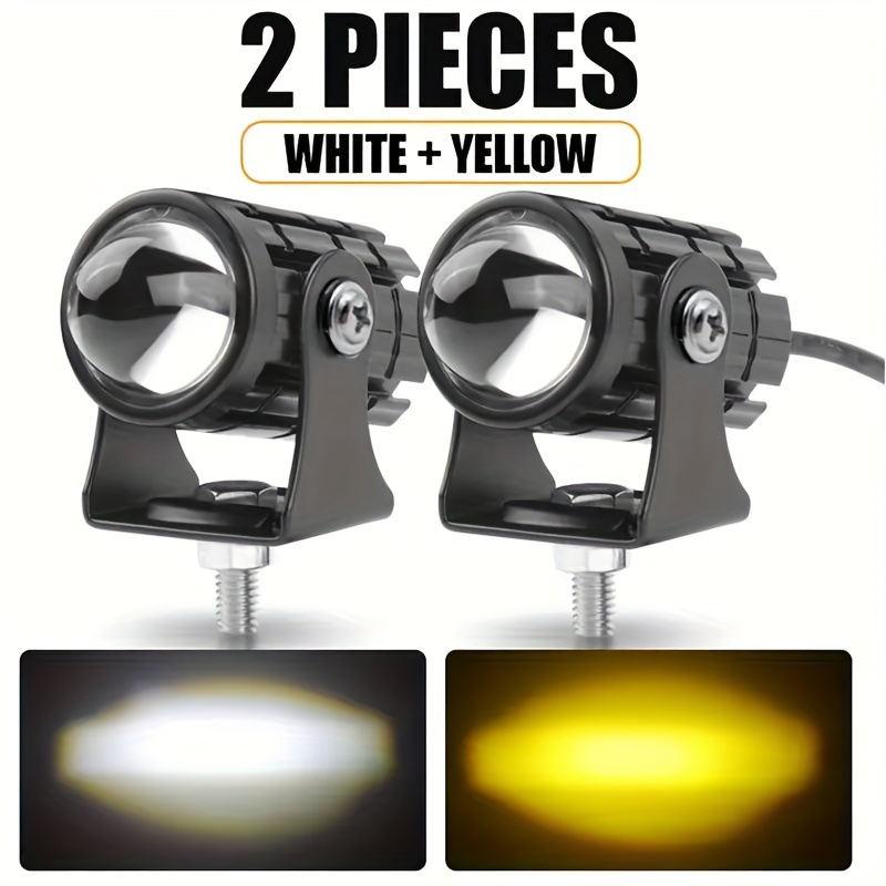 2 pièces Blanc + Jaune Moto LED Phare Mini Conduite Lampe