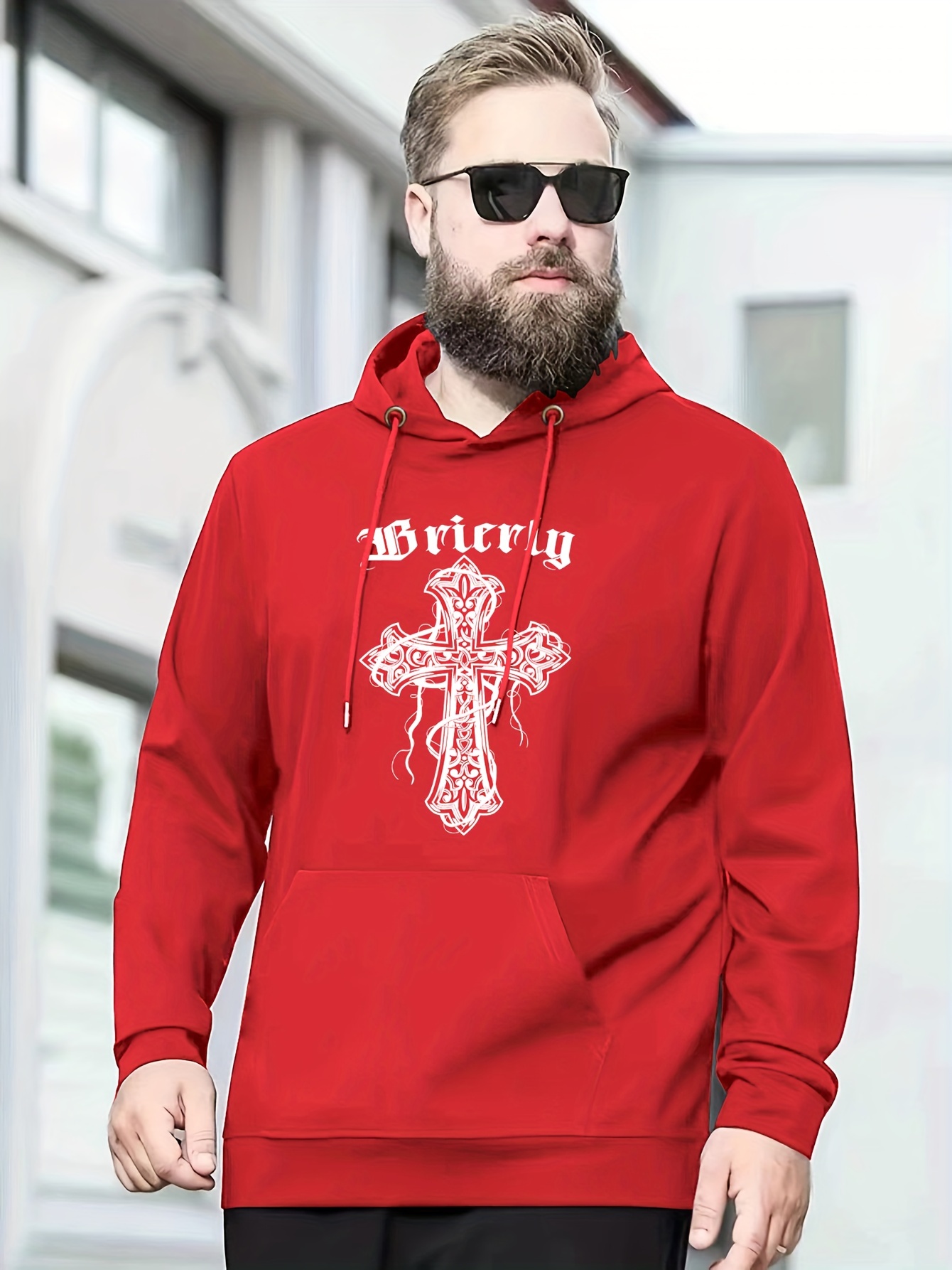 Hoodies Men Floral Cross Print Hooded Sweatshirt Temu United Kingdom