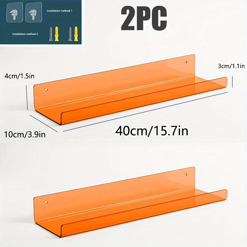 2pcs Acrylic Floating Rack, Wall Hanging Display Rack, Free Punching Storage Rack For Books, Spice, Record, Wall Decor, Home Decor, Floating Shelves