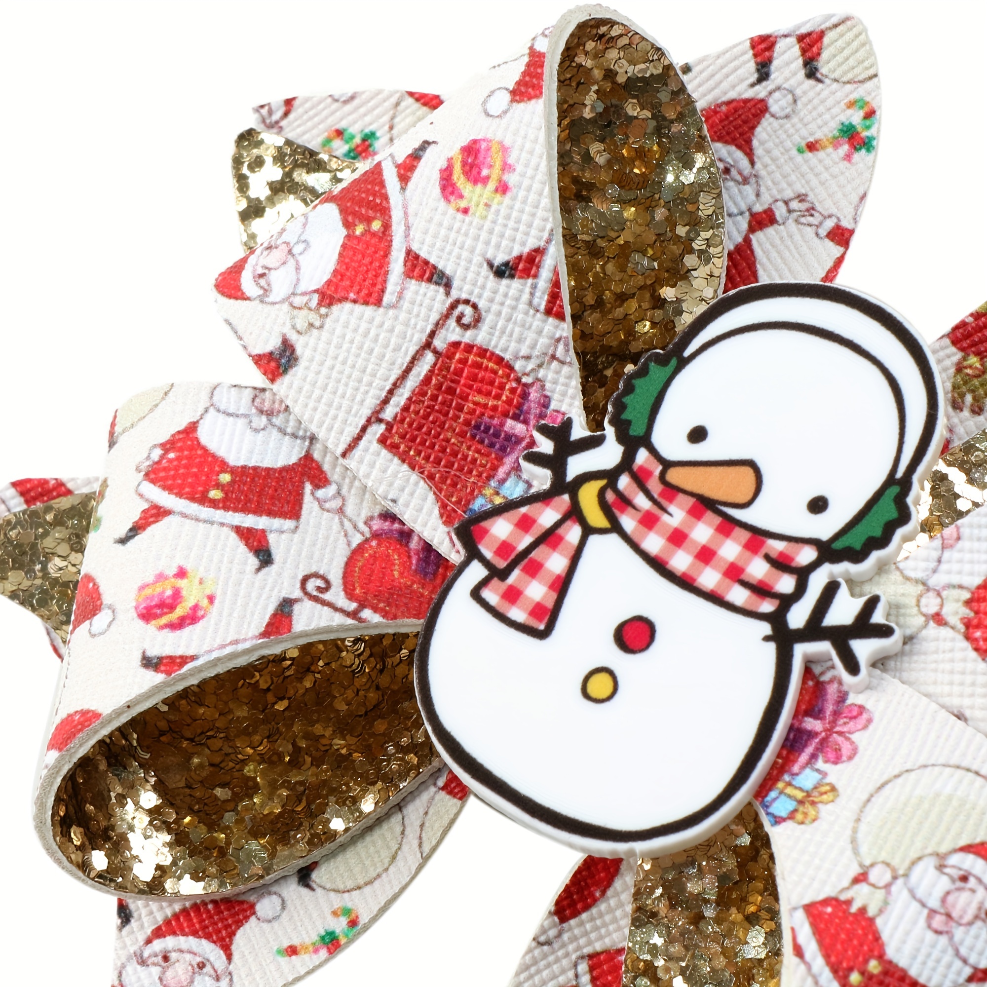 Christmas Santa Claus Printed Faux Synthetic Leather Bow - Temu