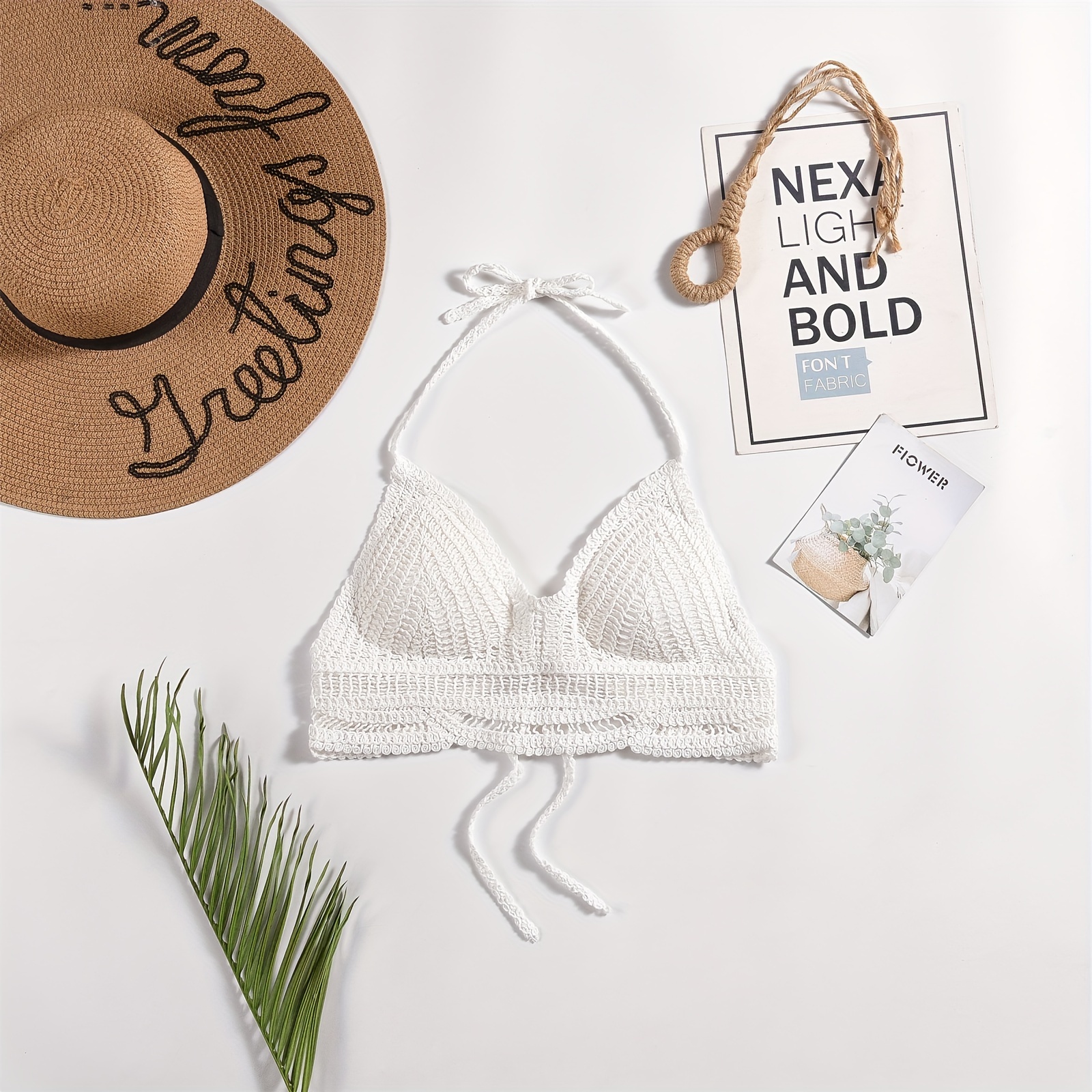 Bohemian Ethnic Cut-Out Swimsuit Top - Adjustable Lace-Up Halterneck with Geometric Embroidery, Backless Mini Vest & Suspender Straps, Non-Removable Chest Pads, Hand Wash Only Women's Beachwear, Cute Bathing Suits, Adjustable Swimwear, Boho Chic Style, Handwashable Fabric