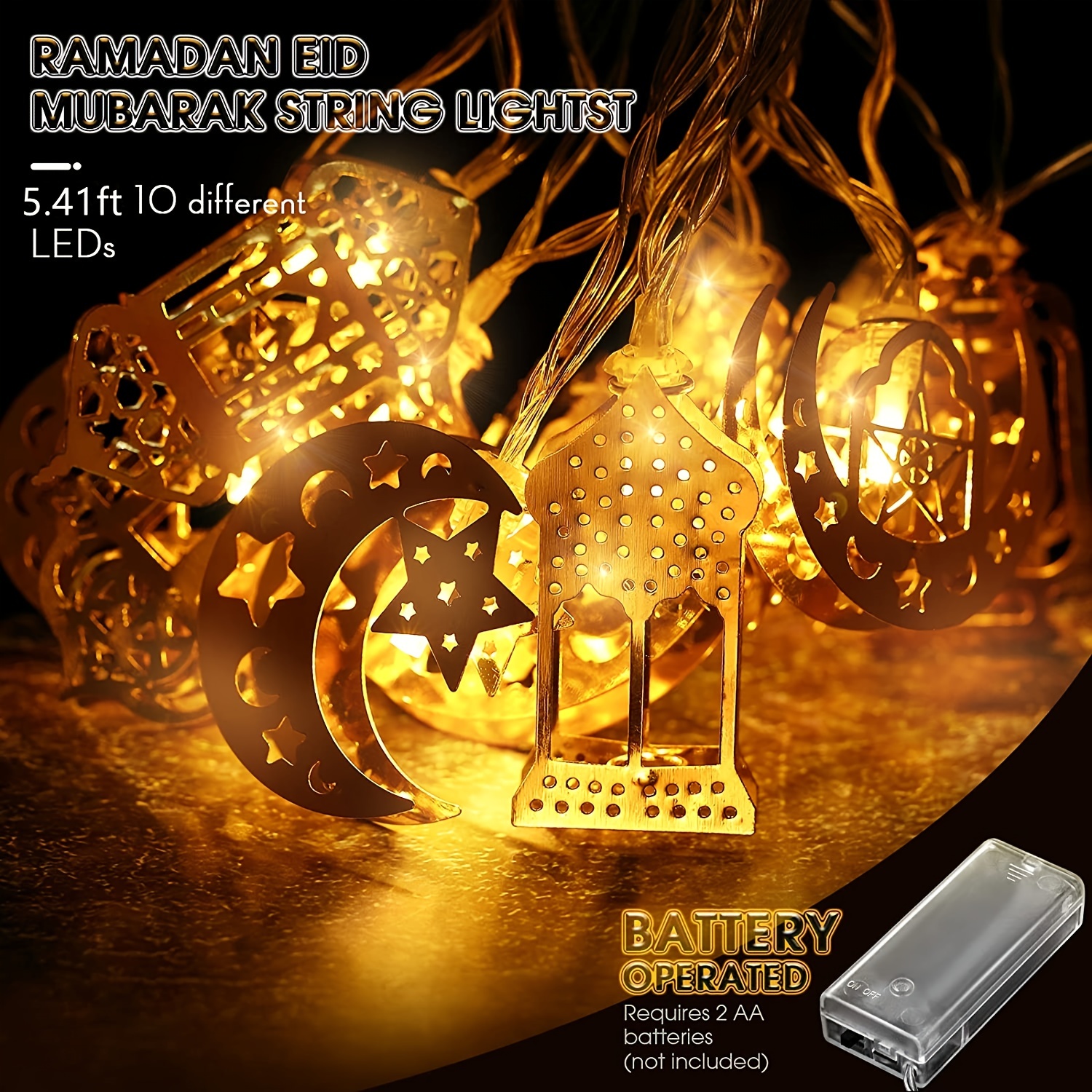 10 Led Or Ramadan Décorations Eid Decor Star Moon Lantern Ramadan Lights  Battery Operated, Ramadan