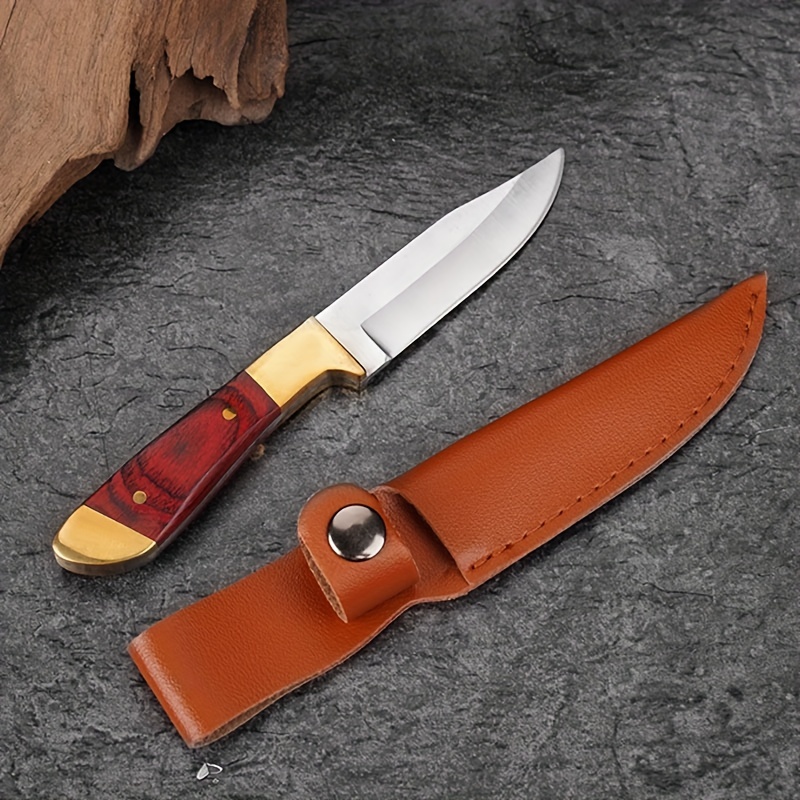 Stainless Steel High Hardness Straight Knife Wooden Handle - Temu