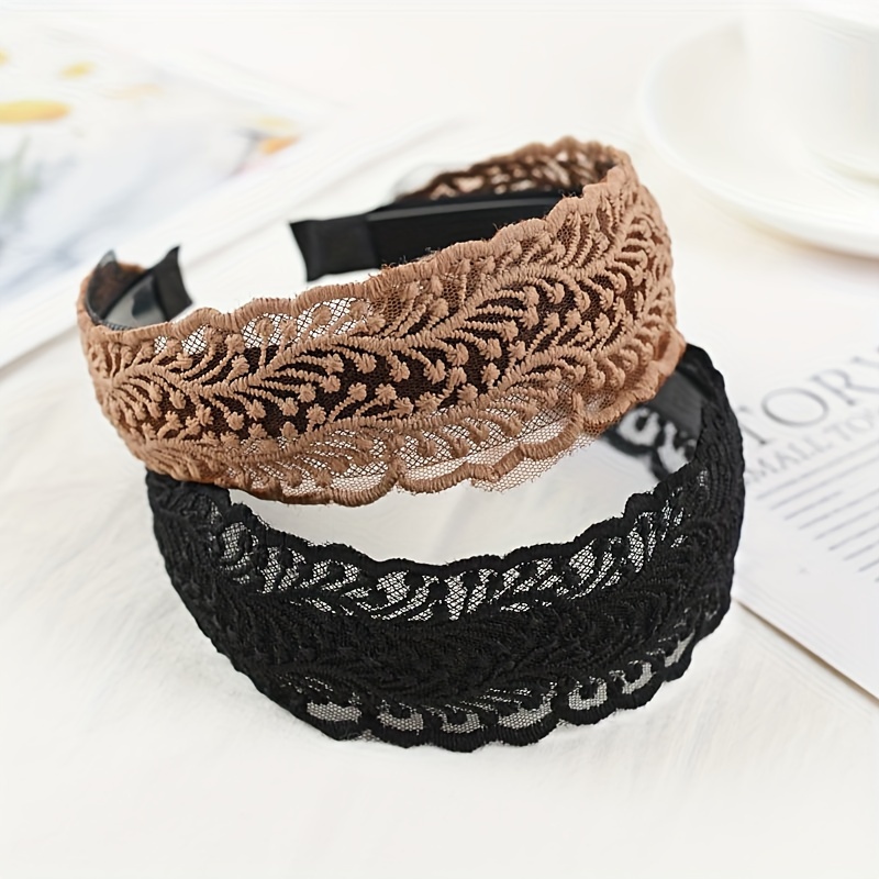 

2pcs/set Wide Brimmed Lace Head Bands Flower Decorative Non Slip Head Wear Elegant Hair Accessories For Women And Girls