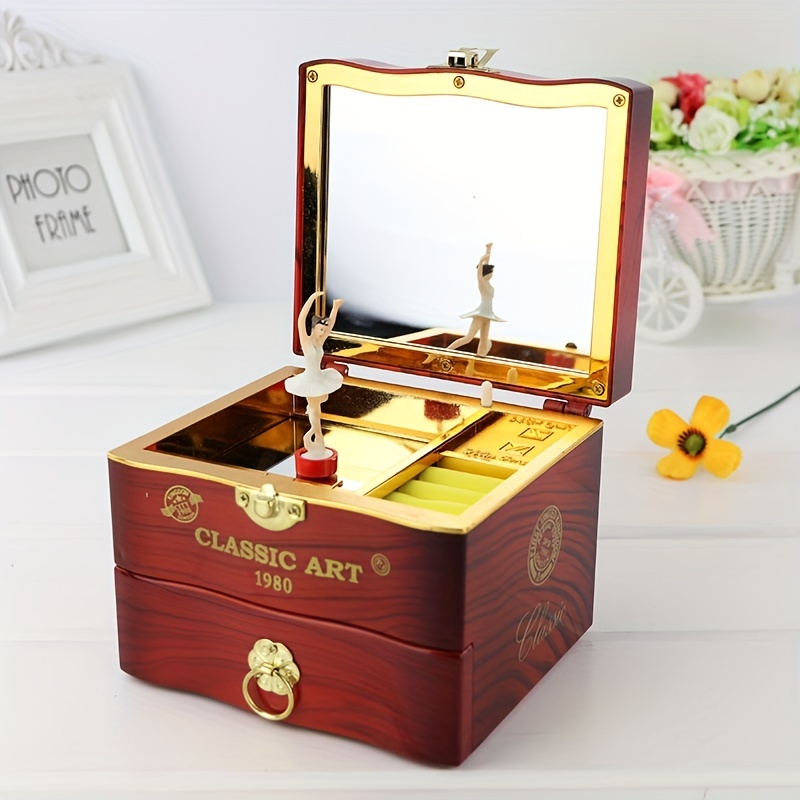 Animated music box/musical jewellery box made of wood with dancing