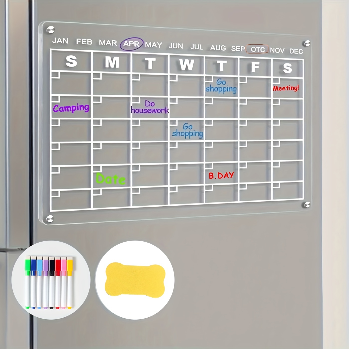 Acrylic Magnetic Monthly And Weekly Calendar For Fridge - Temu